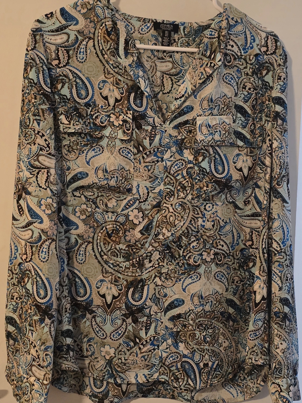 Jones New York Blue and Brown Paisley Women's Top